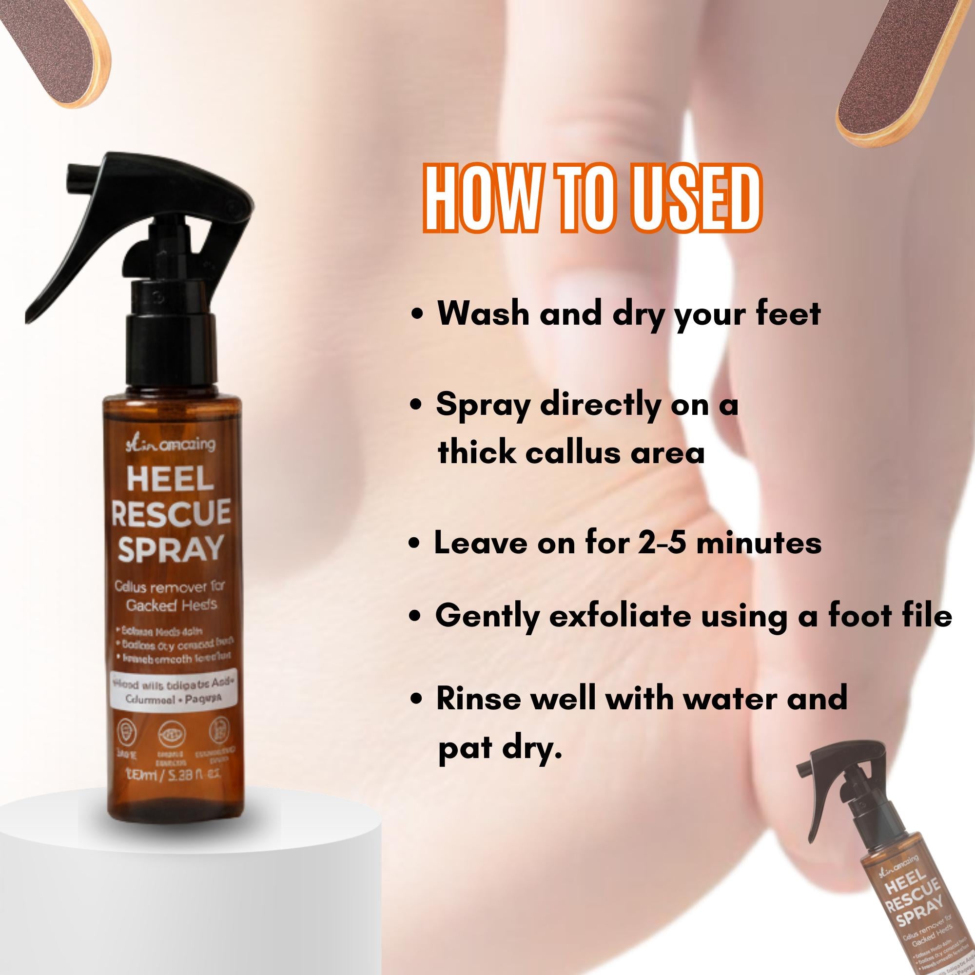 Skin Amazing Heel Rescue Spray – Callus Remover for Dry, Cracked Heels | Foot Care Spray Smooth Hydrating